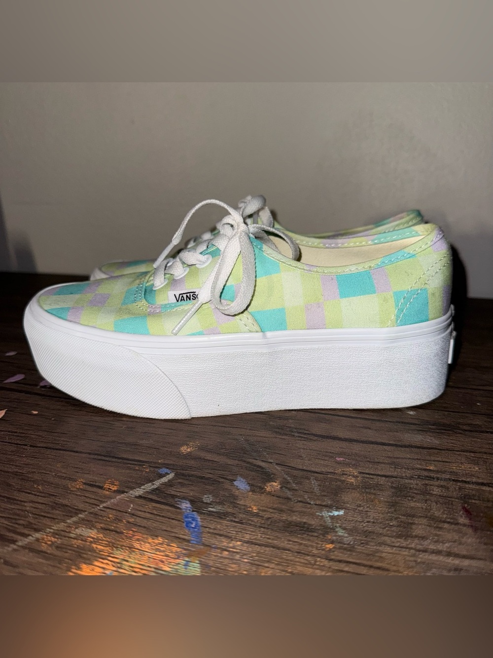 Vans Pastel Checkerboard Platform Sneakers in Mint, Lavender&Aqua Women’s Size 6